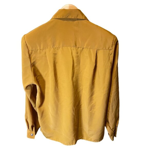 Jordan Brownish Mustard Yellow Button Front Long Sleeve Blouse Top - Picture 2 of 7